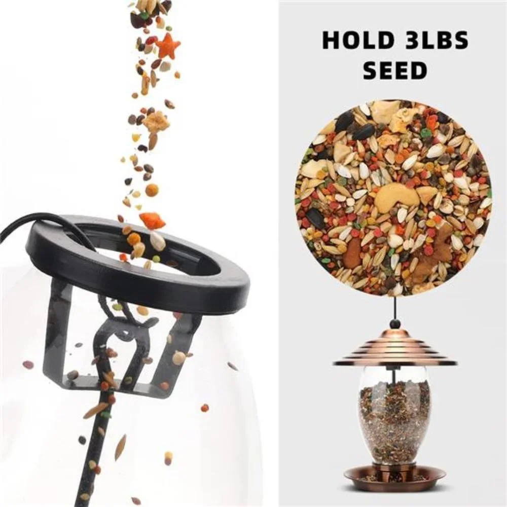 Bird Feeder, Wild Bird Feeders for Outside,Metal and Glass Bird Feeder